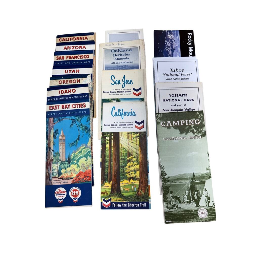Vintage Gas Station Travel Map Lot 15 Chevron AAA Western US Road Maps